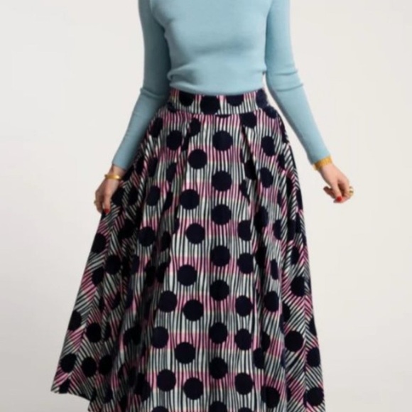 Frances Valentine Ball Skirt Scoop Flocked Velvet Navy Multi Size 1X New W/Tags - Picture 3 of 9